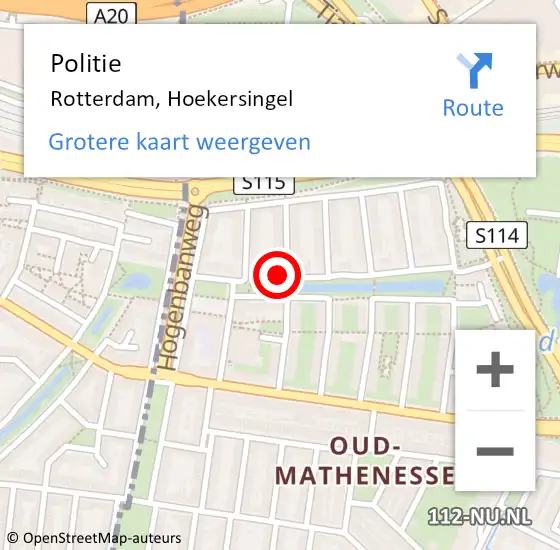 Locatie op kaart van de 112 melding: Politie Rotterdam, Hoekersingel op 10 juni 2021 23:17