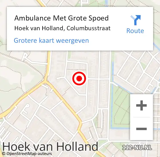 Locatie op kaart van de 112 melding: Ambulance Met Grote Spoed Naar Hoek van Holland, Columbusstraat op 10 juni 2021 23:25