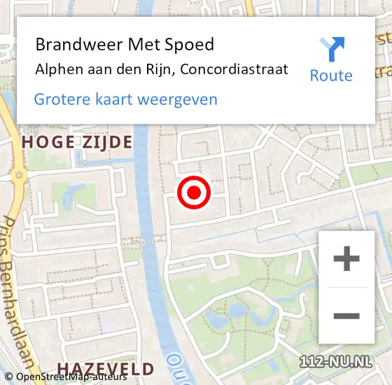 Locatie op kaart van de 112 melding: Brandweer Met Spoed Naar Alphen aan den Rijn, Concordiastraat op 10 juni 2021 23:30