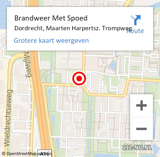 Locatie op kaart van de 112 melding: Brandweer Met Spoed Naar Dordrecht, Maarten Harpertsz. Trompweg op 10 juni 2021 23:31