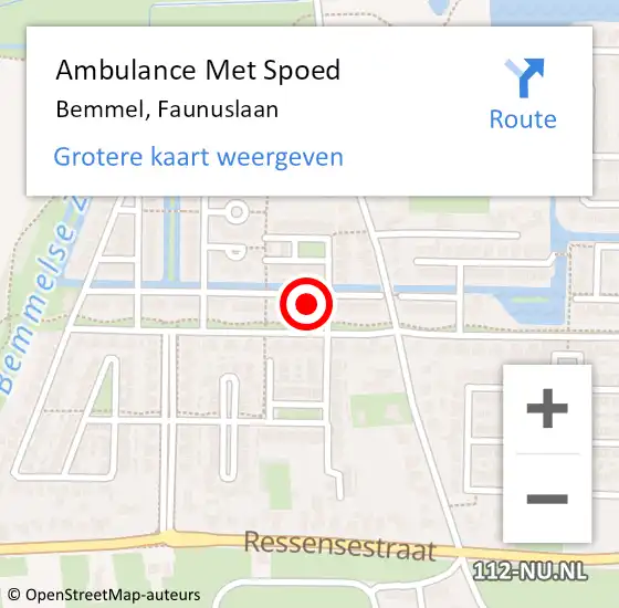 Locatie op kaart van de 112 melding: Ambulance Met Spoed Naar Bemmel, Faunuslaan op 10 juni 2021 23:45