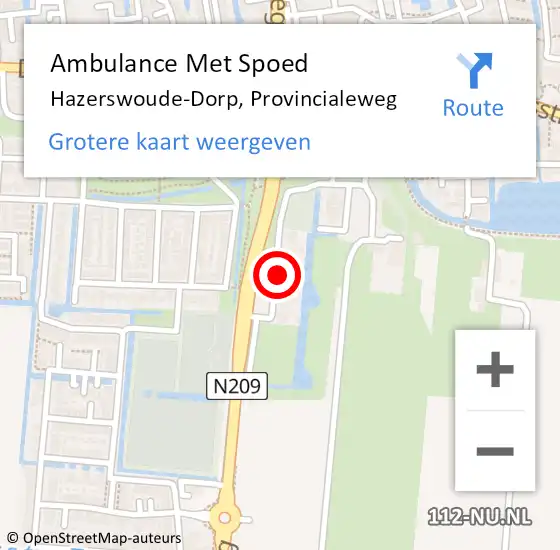 Locatie op kaart van de 112 melding: Ambulance Met Spoed Naar Hazerswoude-Dorp, Provincialeweg op 11 juni 2021 02:47