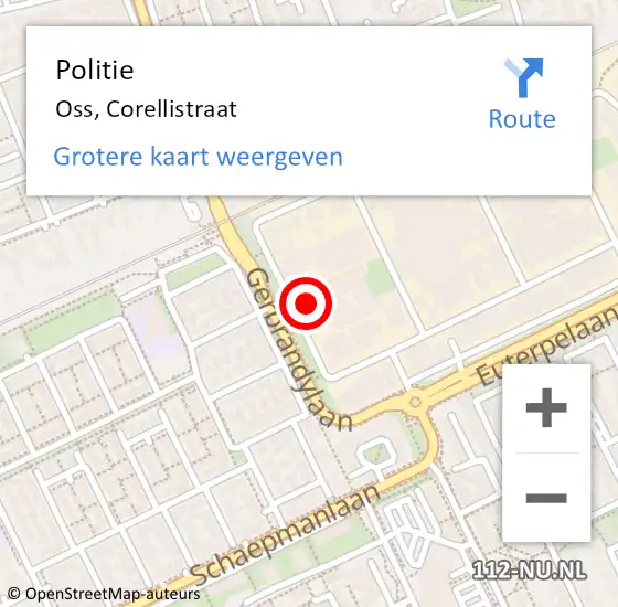 Locatie op kaart van de 112 melding: Politie Oss, Corellistraat op 11 juni 2021 03:25