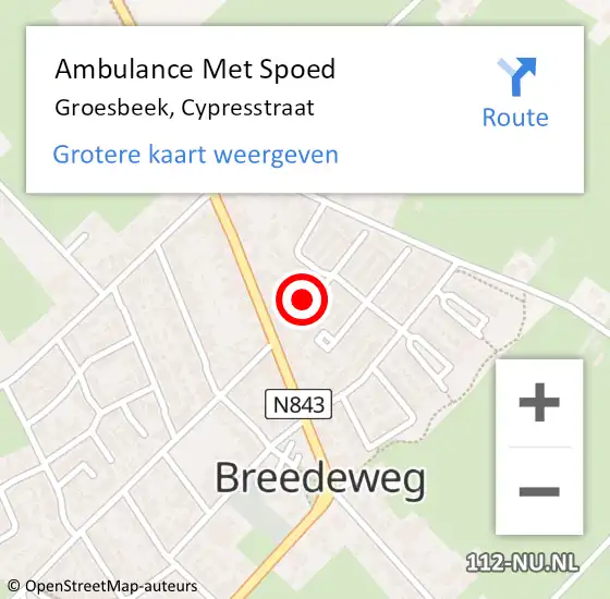 Locatie op kaart van de 112 melding: Ambulance Met Spoed Naar Groesbeek, Cypresstraat op 11 juni 2021 04:06