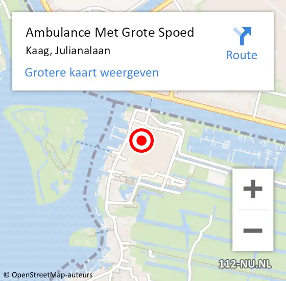 Locatie op kaart van de 112 melding: Ambulance Met Grote Spoed Naar Kaag, Julianalaan op 11 juni 2021 07:10