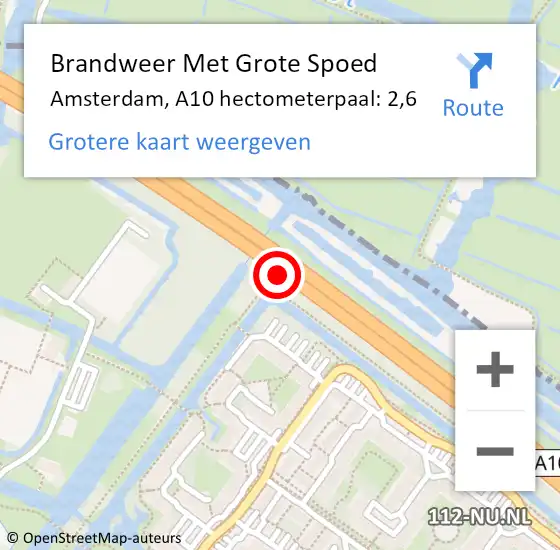 Locatie op kaart van de 112 melding: Brandweer Met Grote Spoed Naar Amsterdam, A10 hectometerpaal: 2,6 op 11 juni 2021 07:19