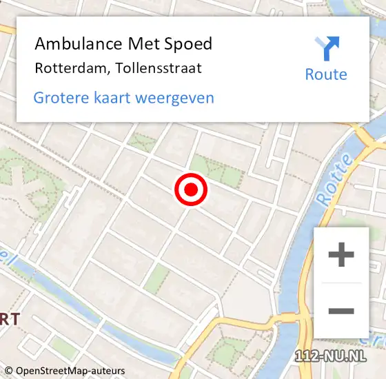 Locatie op kaart van de 112 melding: Ambulance Met Spoed Naar Rotterdam, Tollensstraat op 11 juni 2021 07:27