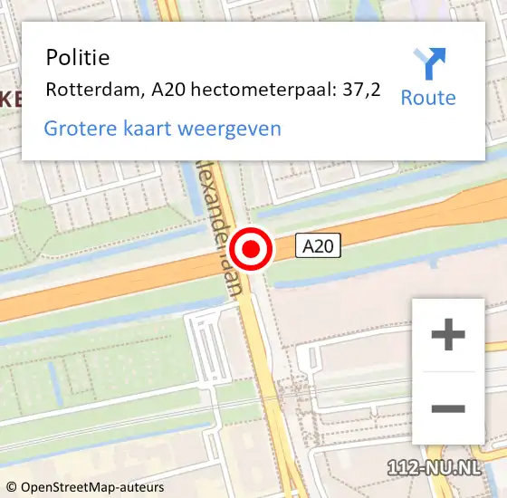 Locatie op kaart van de 112 melding: Politie Rotterdam, A20 hectometerpaal: 37,2 op 11 juni 2021 07:47