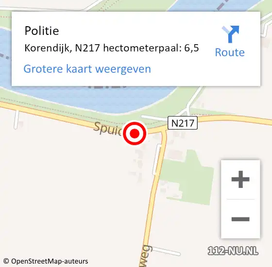 Locatie op kaart van de 112 melding: Politie Korendijk, N217 hectometerpaal: 6,5 op 11 juni 2021 08:20