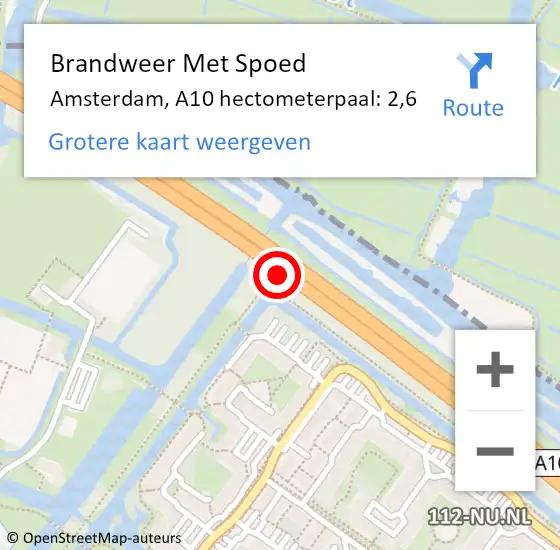 Locatie op kaart van de 112 melding: Brandweer Met Spoed Naar Amsterdam, A10 hectometerpaal: 2,6 op 11 juni 2021 08:50