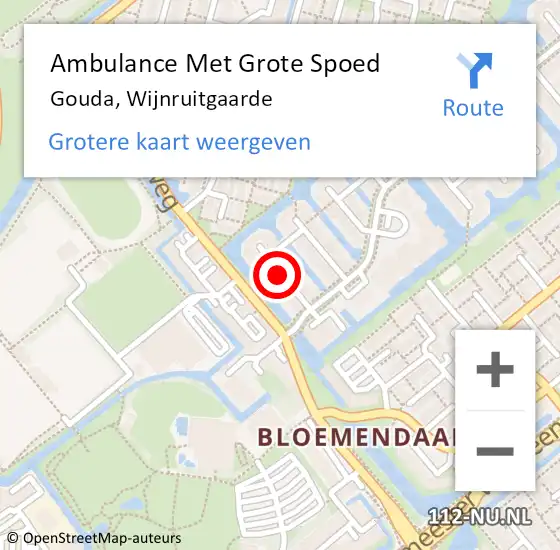 Locatie op kaart van de 112 melding: Ambulance Met Grote Spoed Naar Gouda, Wijnruitgaarde op 11 juni 2021 09:23