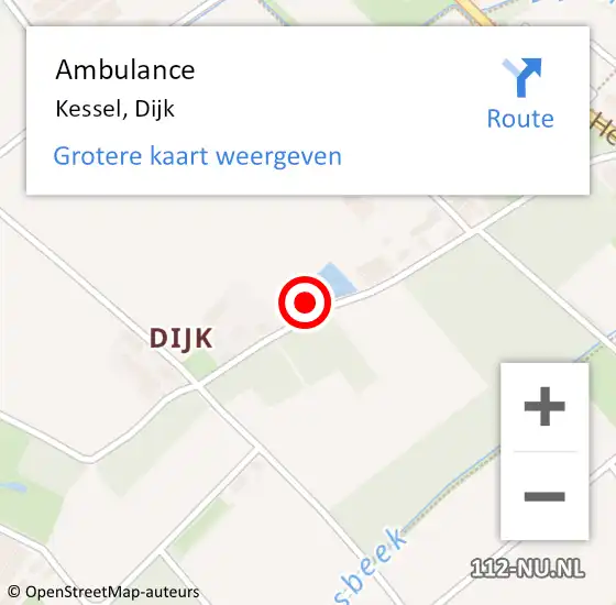 Locatie op kaart van de 112 melding: Ambulance Kessel, Dijk op 11 juni 2021 09:29