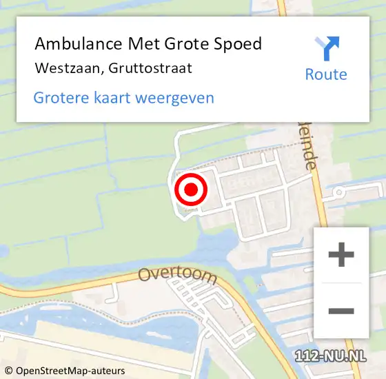 Locatie op kaart van de 112 melding: Ambulance Met Grote Spoed Naar Westzaan, Gruttostraat op 11 juni 2021 09:35