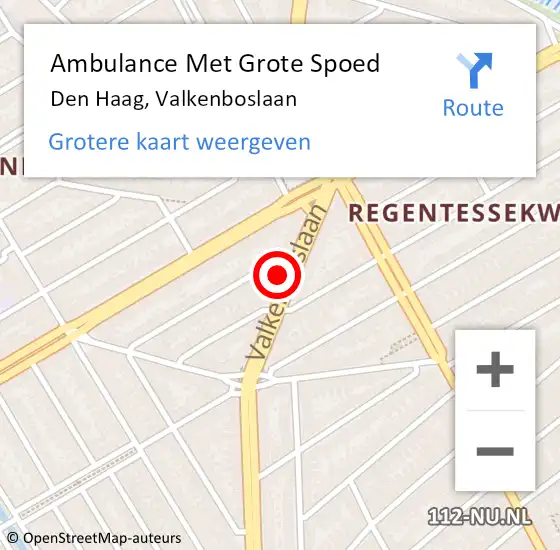 Locatie op kaart van de 112 melding: Ambulance Met Grote Spoed Naar Den Haag, Valkenboslaan op 11 juni 2021 09:41