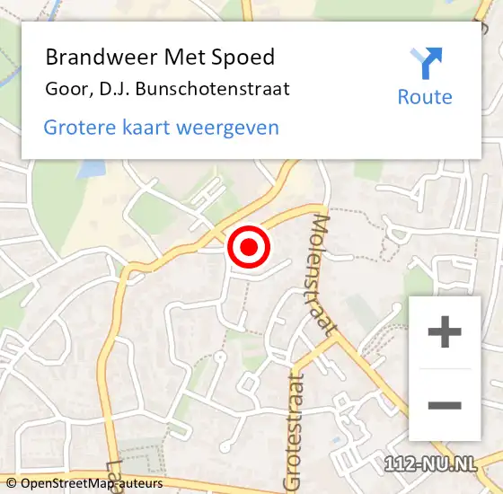 Locatie op kaart van de 112 melding: Brandweer Met Spoed Naar Goor, D.J. Bunschotenstraat op 11 juni 2021 10:33