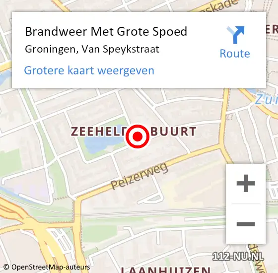 Locatie op kaart van de 112 melding: Brandweer Met Grote Spoed Naar Groningen, Van Speykstraat op 12 juni 2014 23:39