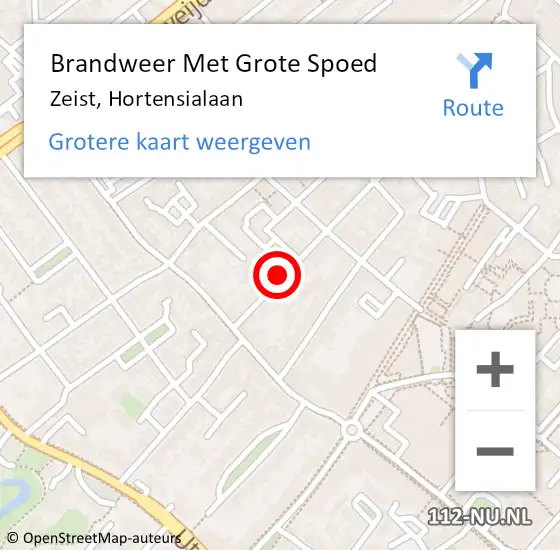 Locatie op kaart van de 112 melding: Brandweer Met Grote Spoed Naar Zeist, Hortensialaan op 11 juni 2021 11:08