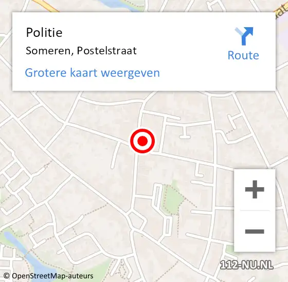 Locatie op kaart van de 112 melding: Politie Someren, Postelstraat op 11 juni 2021 12:38