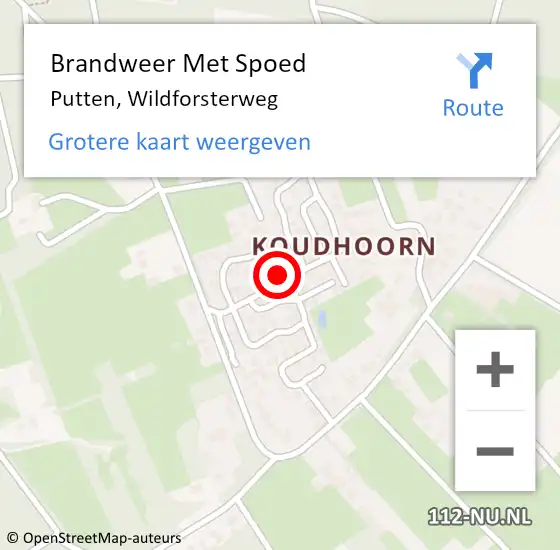 Locatie op kaart van de 112 melding: Brandweer Met Spoed Naar Putten, Wildforsterweg op 11 juni 2021 13:01