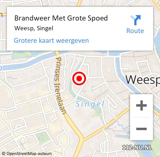 Locatie op kaart van de 112 melding: Brandweer Met Grote Spoed Naar Weesp, Singel op 11 juni 2021 13:02