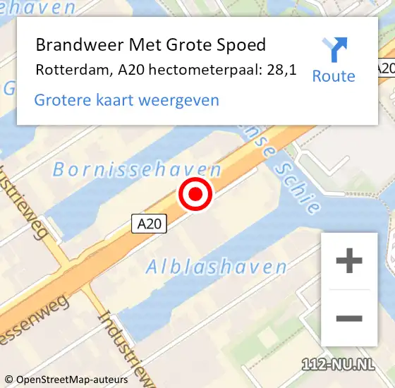 Locatie op kaart van de 112 melding: Brandweer Met Grote Spoed Naar Rotterdam, A20 hectometerpaal: 28,1 op 11 juni 2021 13:05