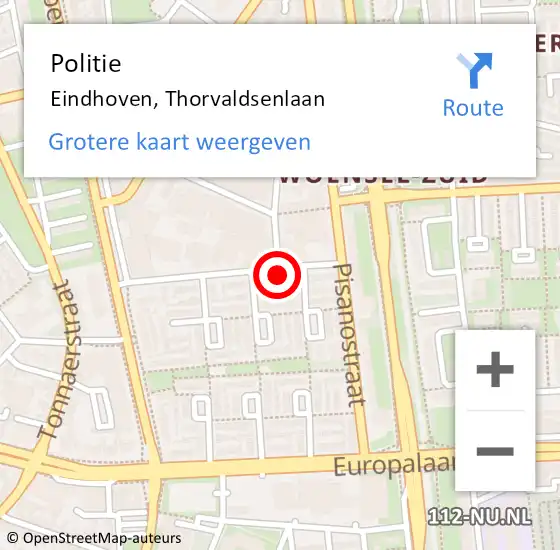 Locatie op kaart van de 112 melding: Politie Eindhoven, Thorvaldsenlaan op 11 juni 2021 13:27