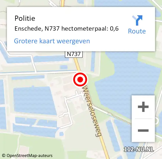 Locatie op kaart van de 112 melding: Politie Enschede, N737 hectometerpaal: 0,6 op 11 juni 2021 13:29