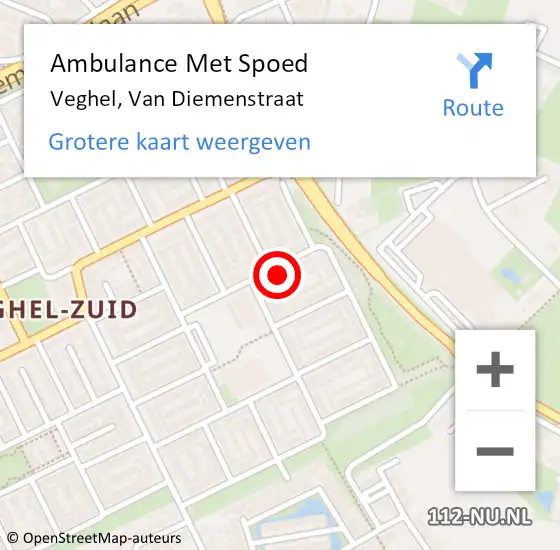 Locatie op kaart van de 112 melding: Ambulance Met Spoed Naar Veghel, van Diemenstraat op 11 juni 2021 13:35