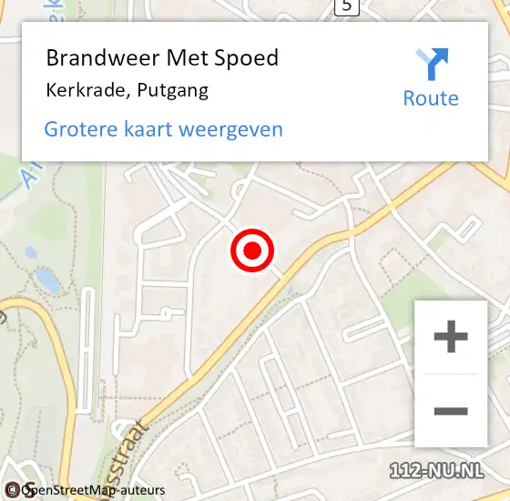 Locatie op kaart van de 112 melding: Brandweer Met Spoed Naar Kerkrade, Putgang op 11 juni 2021 14:10