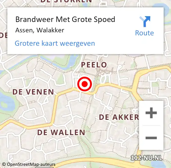 Locatie op kaart van de 112 melding: Brandweer Met Grote Spoed Naar Assen, Walakker op 11 juni 2021 14:19