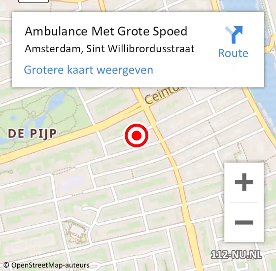 Locatie op kaart van de 112 melding: Ambulance Met Grote Spoed Naar Amsterdam, Sint Willibrordusstraat op 11 juni 2021 14:29