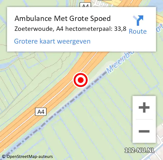 Locatie op kaart van de 112 melding: Ambulance Met Grote Spoed Naar Zoeterwoude, A4 hectometerpaal: 33,8 op 11 juni 2021 14:42