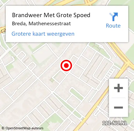 Locatie op kaart van de 112 melding: Brandweer Met Grote Spoed Naar Breda, Mathenessestraat op 11 juni 2021 14:43