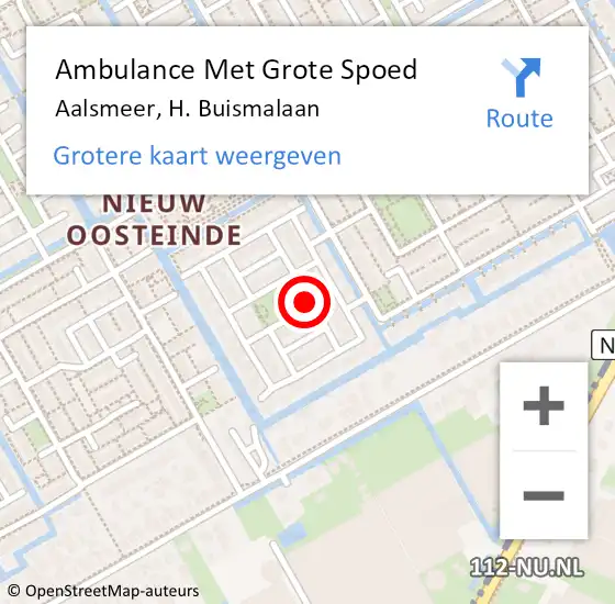 Locatie op kaart van de 112 melding: Ambulance Met Grote Spoed Naar Aalsmeer, H. Buismalaan op 13 juni 2014 00:37