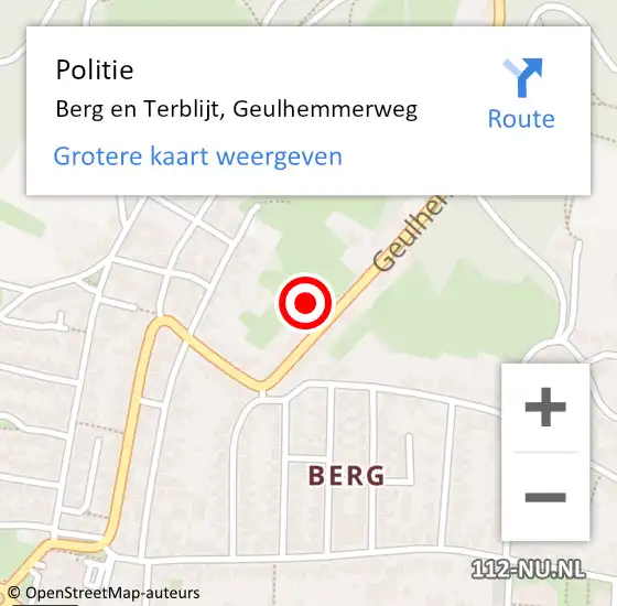 Locatie op kaart van de 112 melding: Politie Berg en Terblijt, Geulhemmerweg op 11 juni 2021 15:24