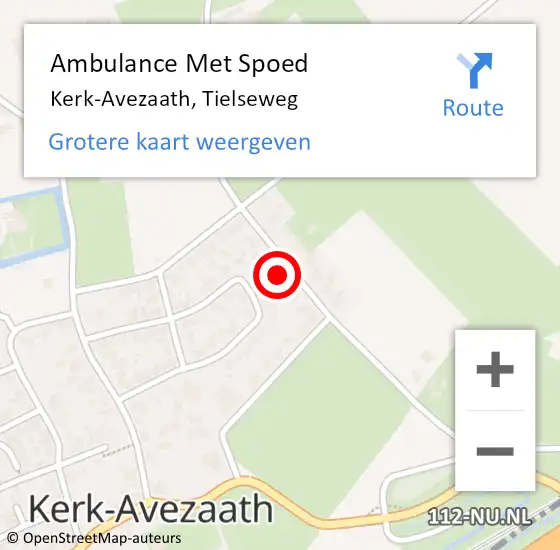 Locatie op kaart van de 112 melding: Ambulance Met Spoed Naar Kerk-Avezaath, Tielseweg op 11 juni 2021 15:43