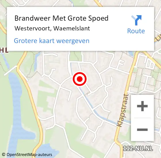 Locatie op kaart van de 112 melding: Brandweer Met Grote Spoed Naar Westervoort, Waemelslant op 11 juni 2021 15:44