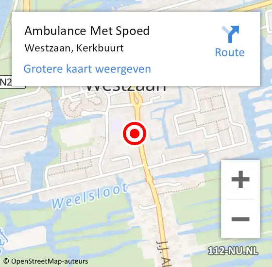 Locatie op kaart van de 112 melding: Ambulance Met Spoed Naar Westzaan, Kerkbuurt op 11 juni 2021 16:11