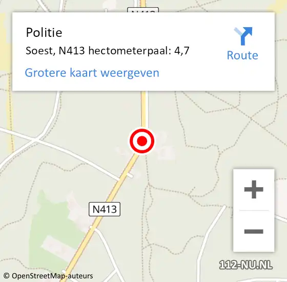 Locatie op kaart van de 112 melding: Politie Soest, N413 hectometerpaal: 4,7 op 11 juni 2021 16:15