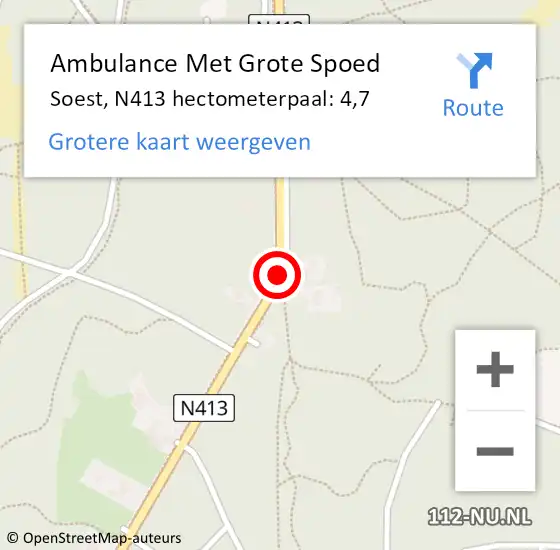 Locatie op kaart van de 112 melding: Ambulance Met Grote Spoed Naar Soest, N413 hectometerpaal: 4,7 op 11 juni 2021 16:18