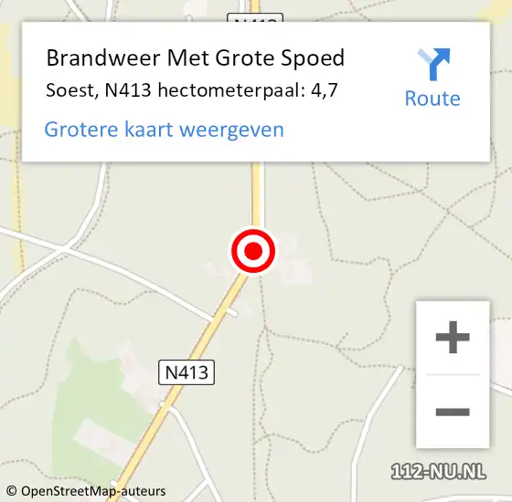 Locatie op kaart van de 112 melding: Brandweer Met Grote Spoed Naar Soest, N413 hectometerpaal: 4,7 op 11 juni 2021 16:35