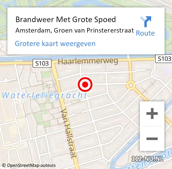 Locatie op kaart van de 112 melding: Brandweer Met Grote Spoed Naar Amsterdam, Groen van Prinstererstraat op 11 juni 2021 16:58