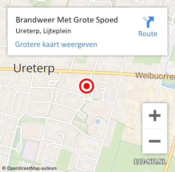 Locatie op kaart van de 112 melding: Brandweer Met Grote Spoed Naar Ureterp, Lijteplein op 11 juni 2021 17:14