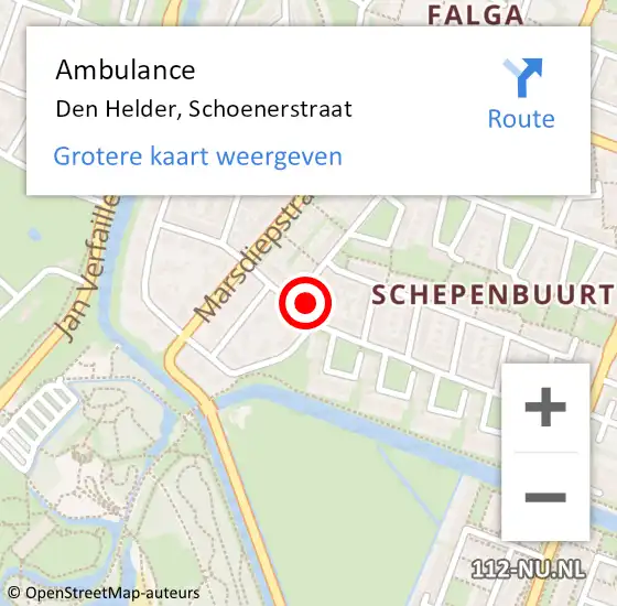 Locatie op kaart van de 112 melding: Ambulance Den Helder, Schoenerstraat op 11 juni 2021 17:18