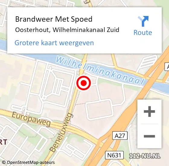 Locatie op kaart van de 112 melding: Brandweer Met Spoed Naar Oosterhout, Wilhelminakanaal Zuid op 11 juni 2021 17:20