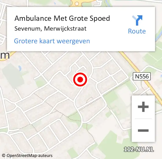 Locatie op kaart van de 112 melding: Ambulance Met Grote Spoed Naar Sevenum, Merwijckstraat op 13 juni 2014 01:05