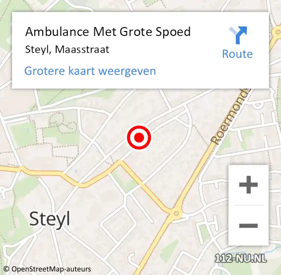 Locatie op kaart van de 112 melding: Ambulance Met Grote Spoed Naar Steyl, Maasstraat op 11 juni 2021 17:47