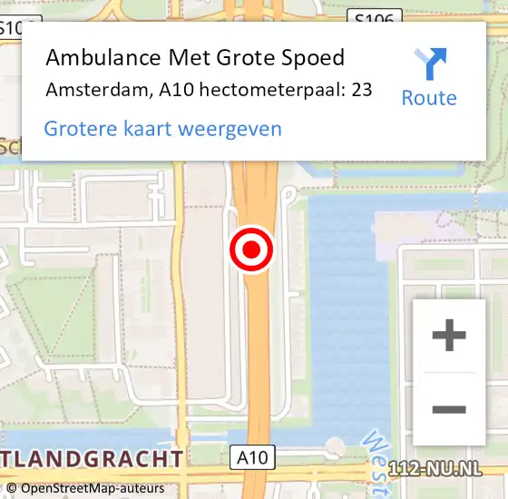 Locatie op kaart van de 112 melding: Ambulance Met Grote Spoed Naar Amsterdam, A10 hectometerpaal: 23 op 11 juni 2021 18:03