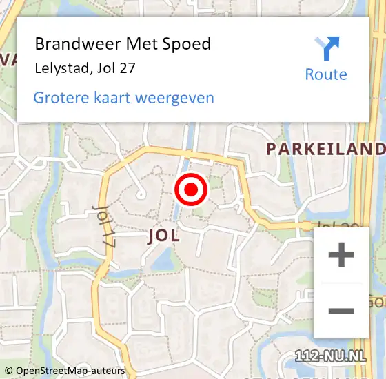 Locatie op kaart van de 112 melding: Brandweer Met Spoed Naar Lelystad, Jol 27 op 11 juni 2021 18:15