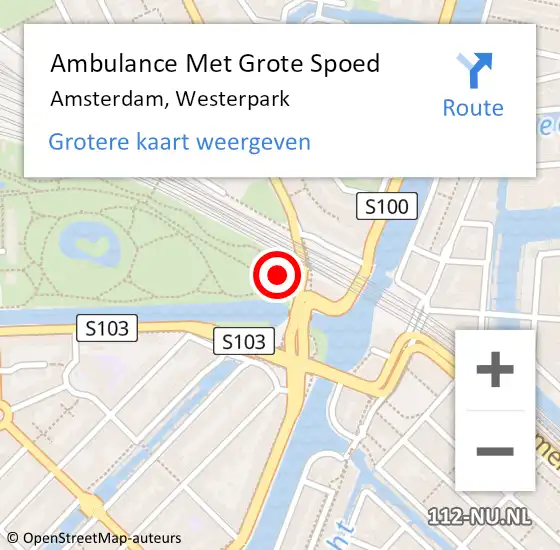 Locatie op kaart van de 112 melding: Ambulance Met Grote Spoed Naar Amsterdam, Westerpark op 11 juni 2021 18:19